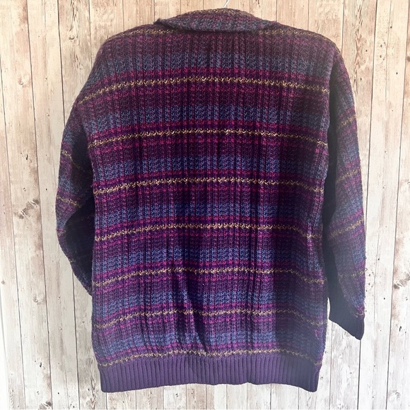 Vintage Pendleton Purple Striped Women's Wool Cardigan  Sweater - Picture 2 of 5